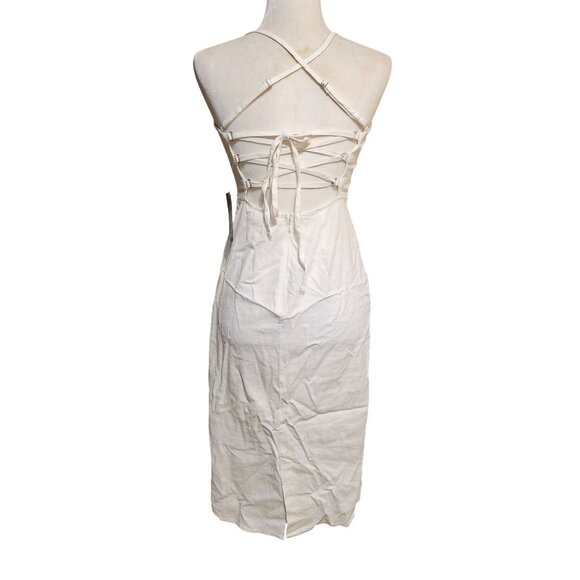 Wild Fable Women’s Size 8 (medium) Ivory Linen Midi Slip Dress Lace Tie‑Back NWT - Picture 4 of 6
